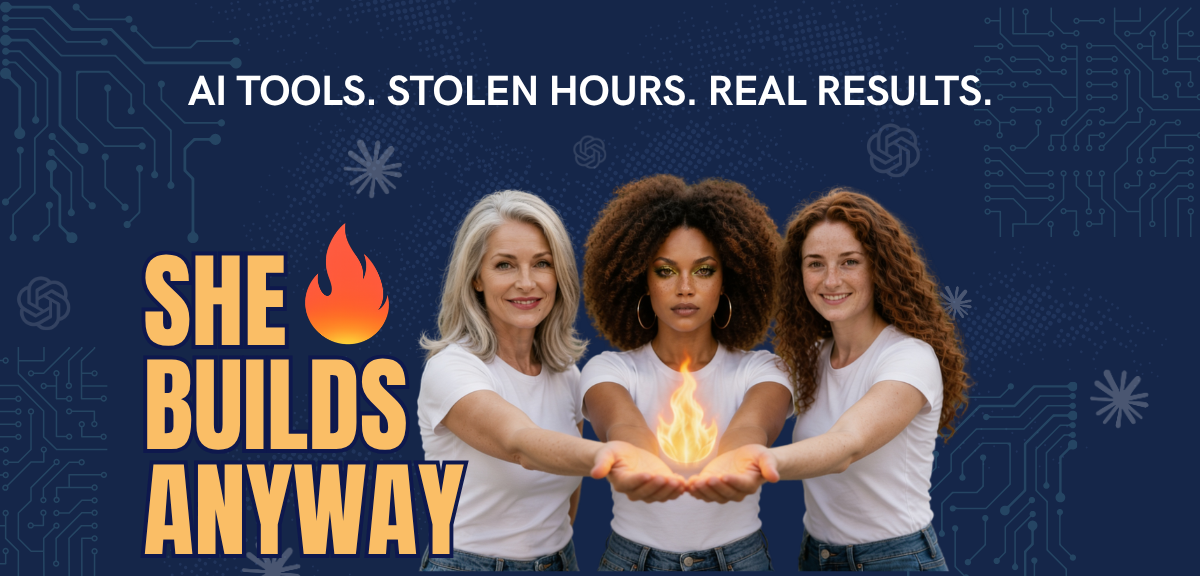 She Builds Anyway — AI tools. Stolen hours. Real results.